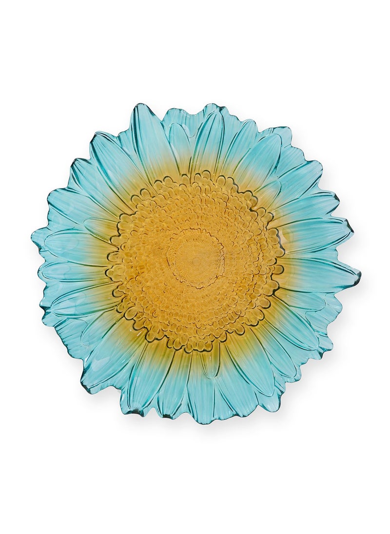 Pure Home Living Set of 2 Blue and Yellow Ombre Gerbera Shaped Glass Dinner Plates