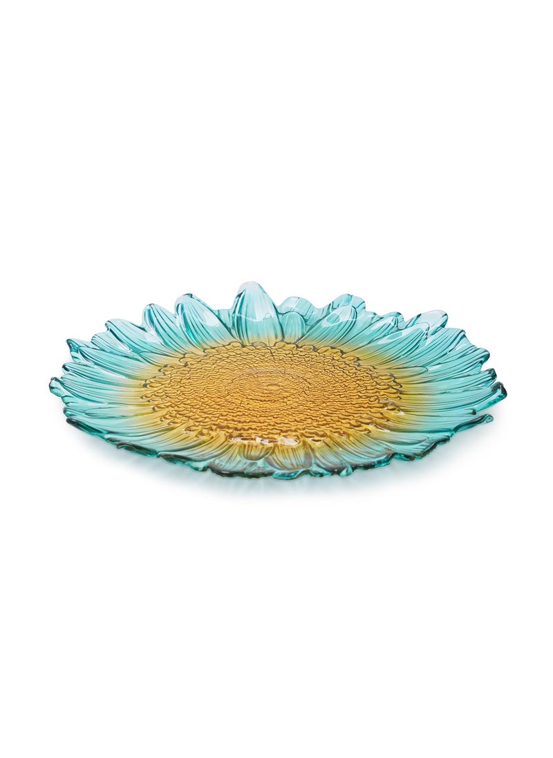 Pure Home Living Set of 2 Blue and Yellow Ombre Gerbera Shaped Glass Dinner Plates