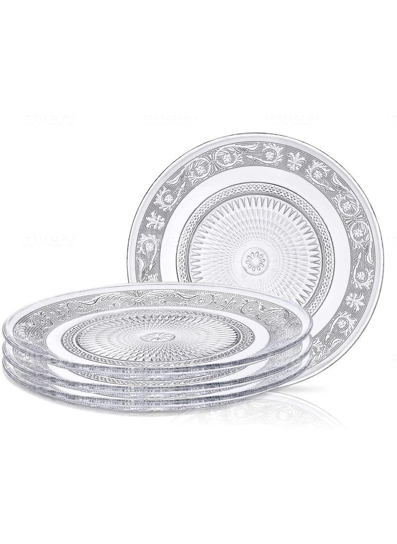 HUNGYAN Glass Salad Plates 7 Inches Glass Fruit Dessert Plates Clear Glass Appetizer Dinnerware Set with Beautiful Carved Pattern Dishwasher Safe 4 pc Clear