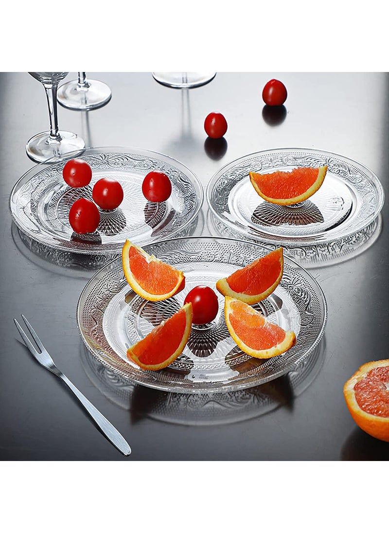 HUNGYAN Glass Salad Plates 7 Inches Glass Fruit Dessert Plates Clear Glass Appetizer Dinnerware Set with Beautiful Carved Pattern Dishwasher Safe 4 pc Clear