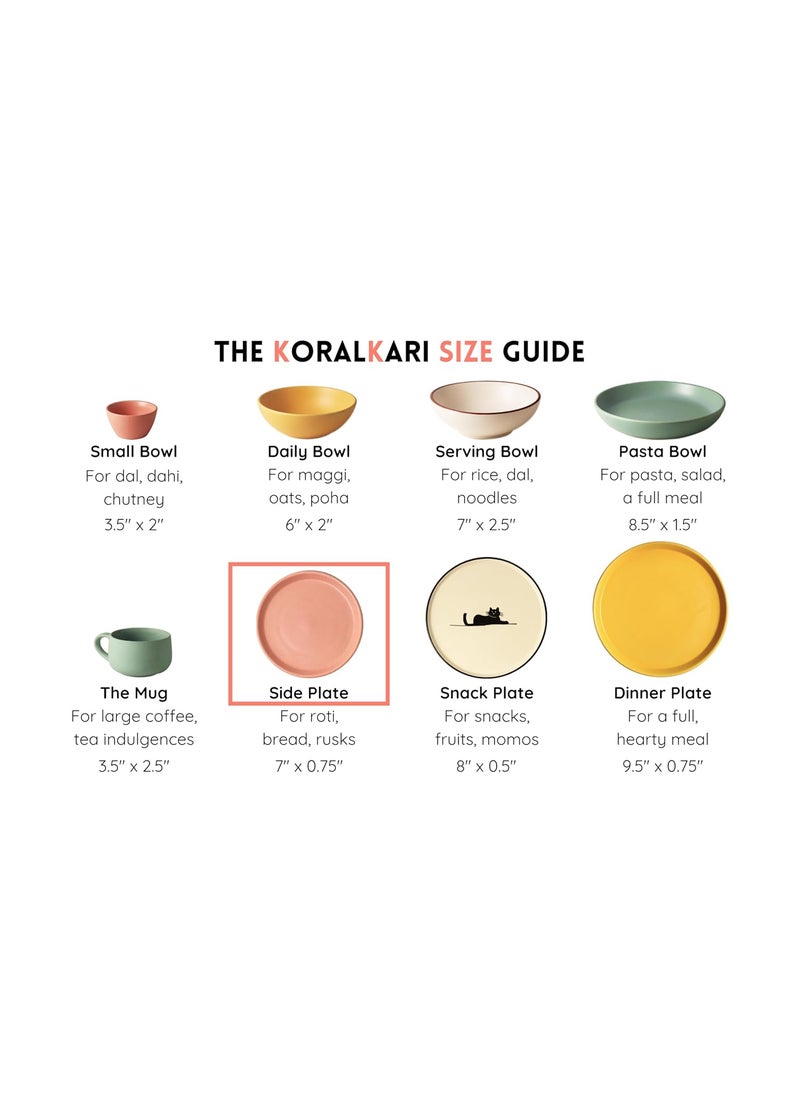Koralkari Ceramic Set of 2 Qaurter Plates Dessert Plate 7 inch Dia Side Plate with Rim Microwave Oven Dishwasher Safe Stoneware Set of 2 Quarter Plates Almost Blue Side Plate