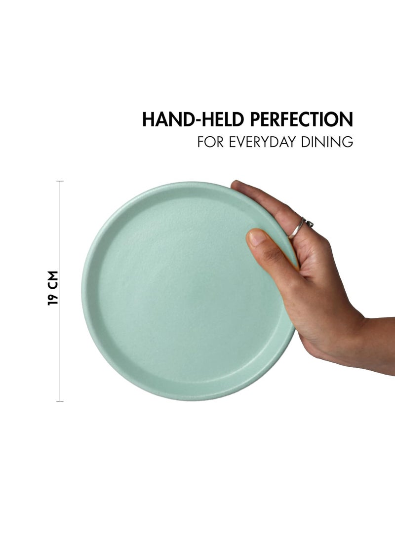 Koralkari Ceramic Set of 2 Qaurter Plates Dessert Plate 7 inch Dia Side Plate with Rim Microwave Oven Dishwasher Safe Stoneware Set of 2 Quarter Plates Almost Blue Side Plate