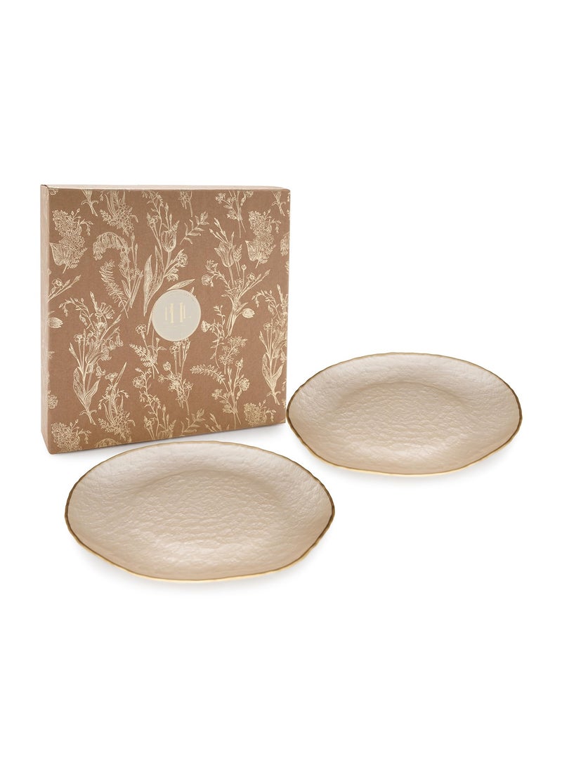 PURE HOME LIVING Set of 2 Beige Dune Glass Dessert Plates Kitchen Counter Decorative Plates Modern Tableware and Dinnerware Platesuse for Dinner Lunch Breakfast