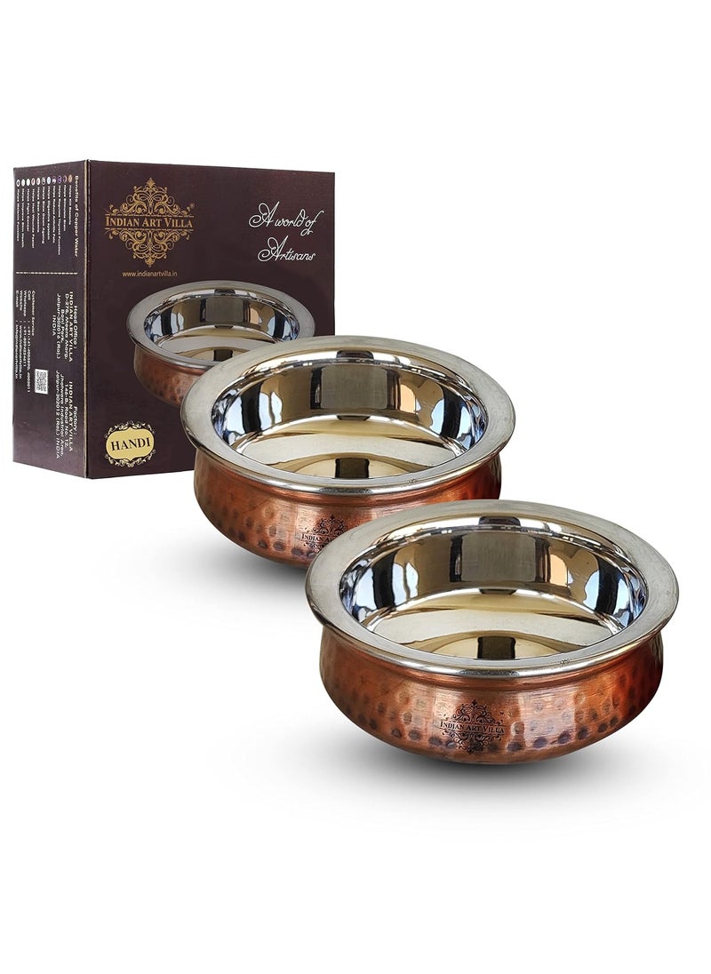 INDIAN ART VILLA Steel Copper Serving Antique Dark Tone Handi Bowl Serveware Tableware Home Restaurant Volume1800 ML Pack of 2