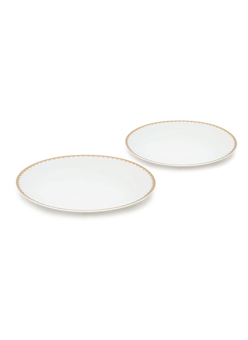PURE HOME LIVING Set of 2 Ivory and Gold Scallop Detail Ceramic Dinner Plates