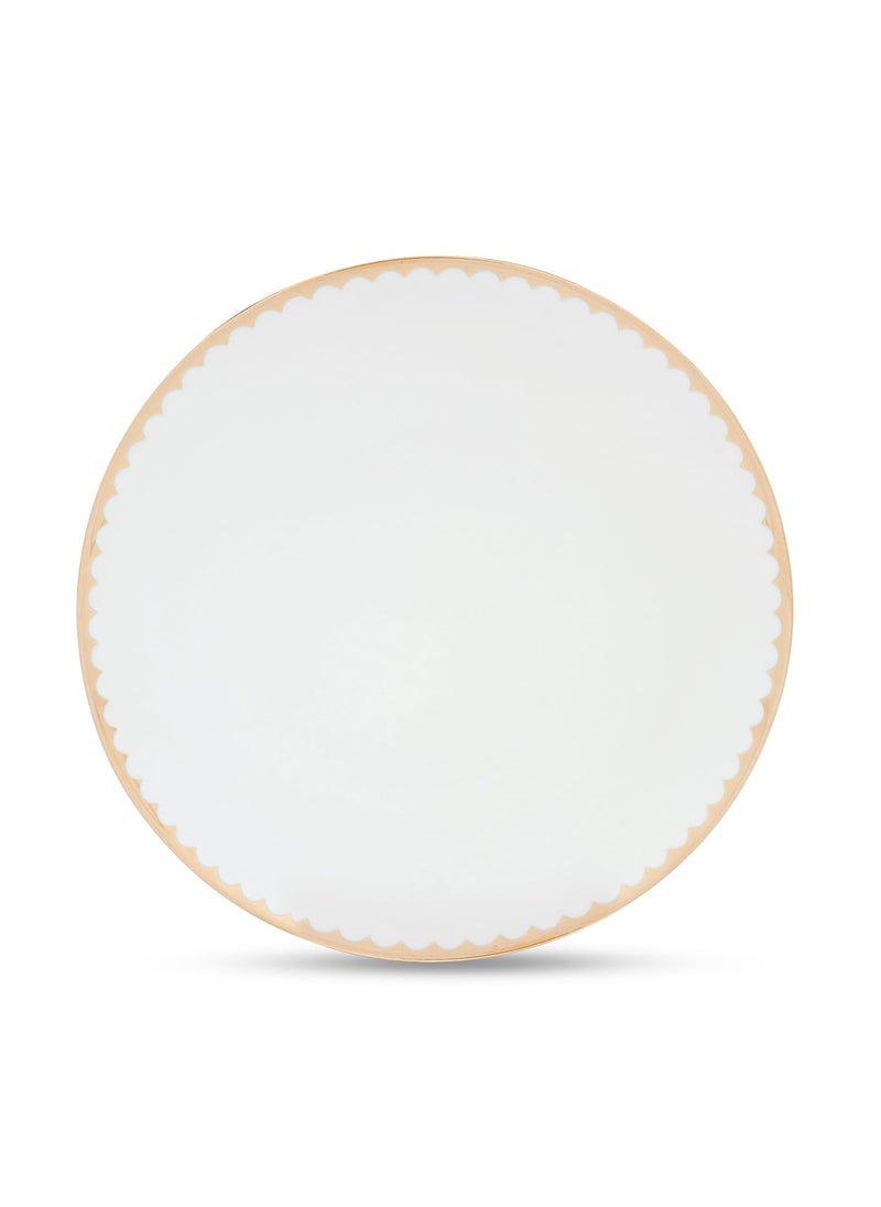 PURE HOME LIVING Set of 2 Ivory and Gold Scallop Detail Ceramic Dinner Plates