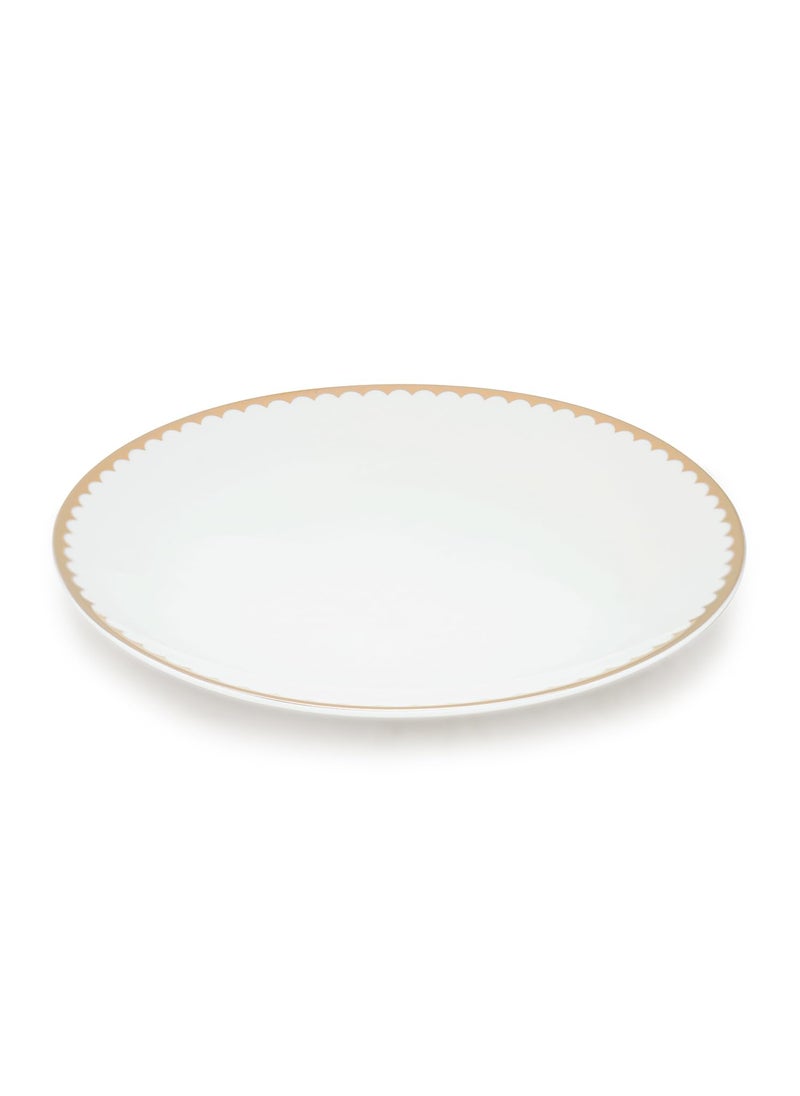 PURE HOME LIVING Set of 2 Ivory and Gold Scallop Detail Ceramic Dinner Plates