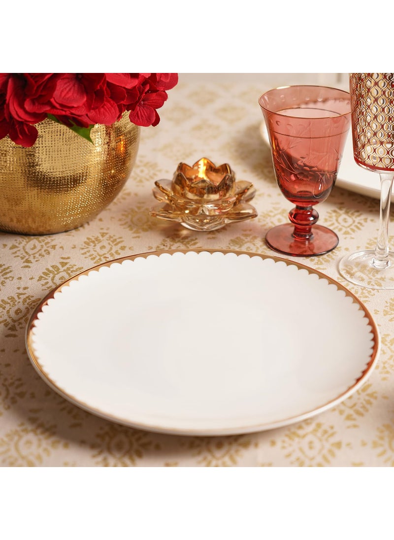 PURE HOME LIVING Set of 2 Ivory and Gold Scallop Detail Ceramic Dinner Plates