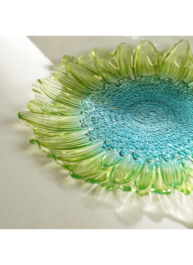 PURE HOME LIVING Set of 2 Green Blue Ombre Gerbera Glass Dinner Plates Kitchen Counter Decorative Plates Modern Tableware and Dinnerware Platesuse for Dinner Lunch Breakfast