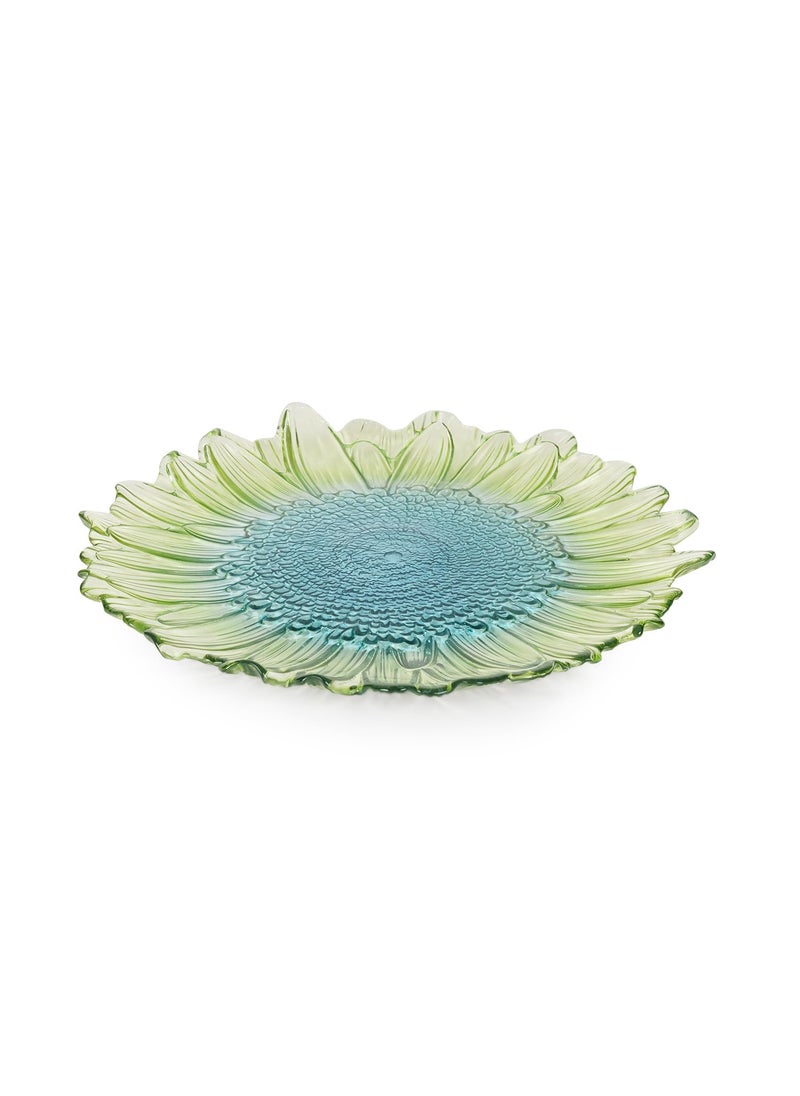 PURE HOME LIVING Set of 2 Green Blue Ombre Gerbera Glass Dinner Plates Kitchen Counter Decorative Plates Modern Tableware and Dinnerware Platesuse for Dinner Lunch Breakfast