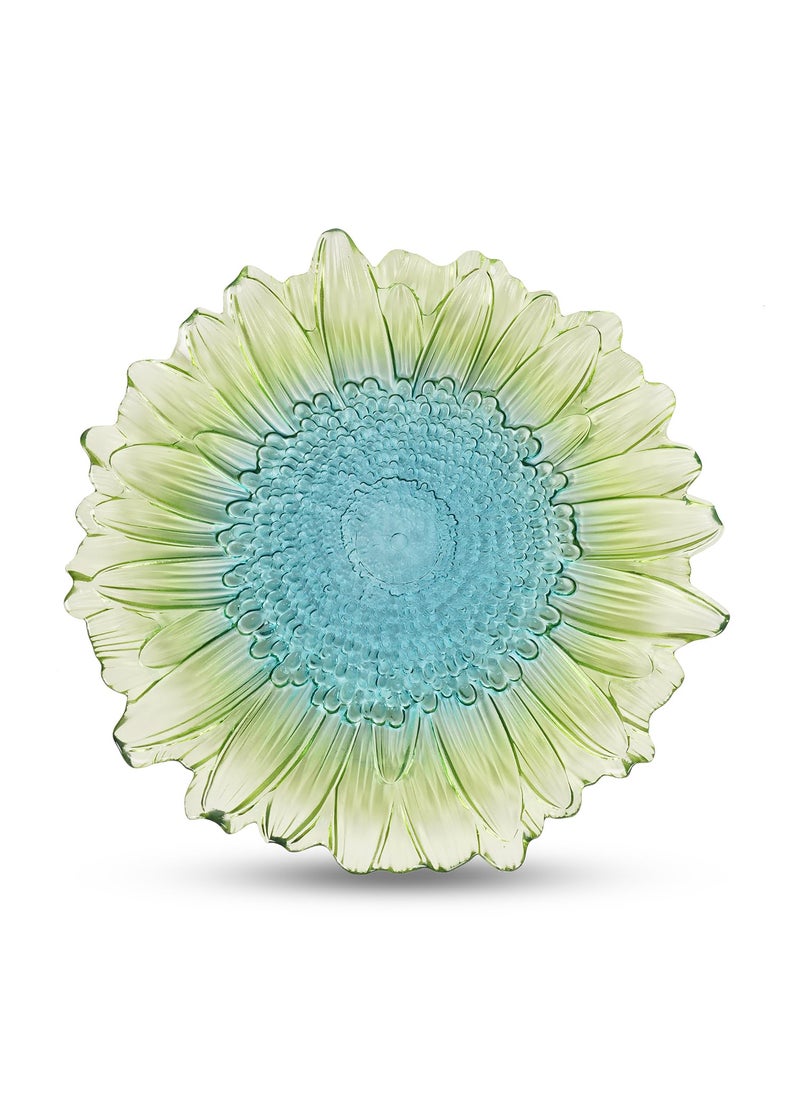 PURE HOME LIVING Set of 2 Green Blue Ombre Gerbera Glass Dinner Plates Kitchen Counter Decorative Plates Modern Tableware and Dinnerware Platesuse for Dinner Lunch Breakfast