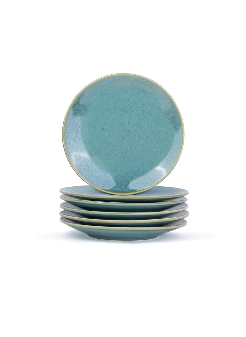 Shay Quarter Plates Set of 6 Green Blue Reactive Luxury Series Glossy Finish Premium Stoneware Snacks Plates Set of 6 Dessert Plates Small Plates Quarter Plates Green Blue