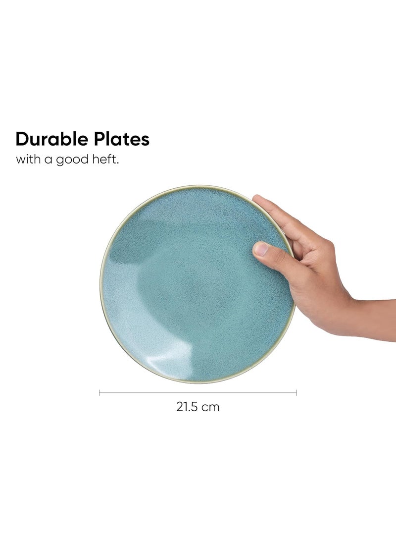 Shay Quarter Plates Set of 6 Green Blue Reactive Luxury Series Glossy Finish Premium Stoneware Snacks Plates Set of 6 Dessert Plates Small Plates Quarter Plates Green Blue