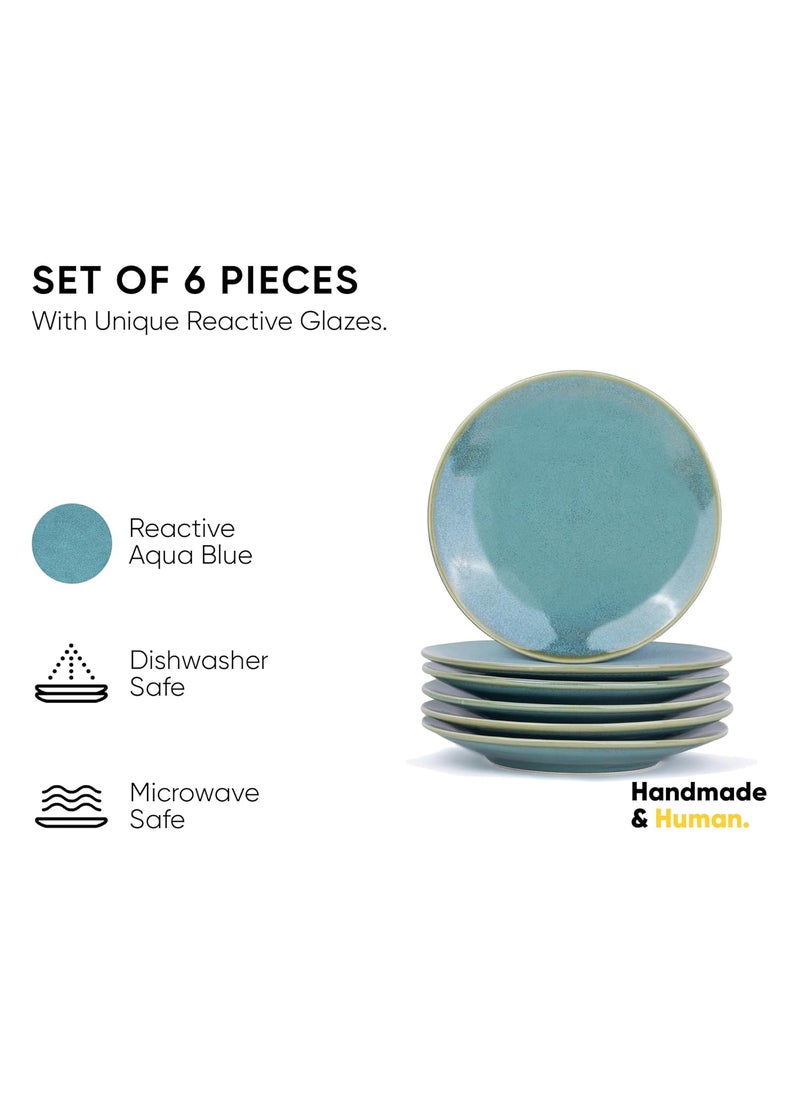 Shay Quarter Plates Set of 6 Green Blue Reactive Luxury Series Glossy Finish Premium Stoneware Snacks Plates Set of 6 Dessert Plates Small Plates Quarter Plates Green Blue