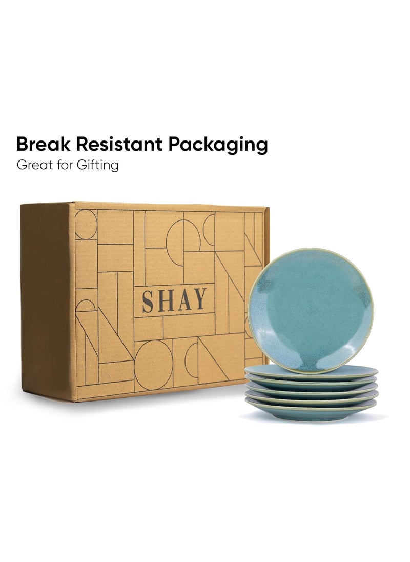 Shay Quarter Plates Set of 6 Green Blue Reactive Luxury Series Glossy Finish Premium Stoneware Snacks Plates Set of 6 Dessert Plates Small Plates Quarter Plates Green Blue