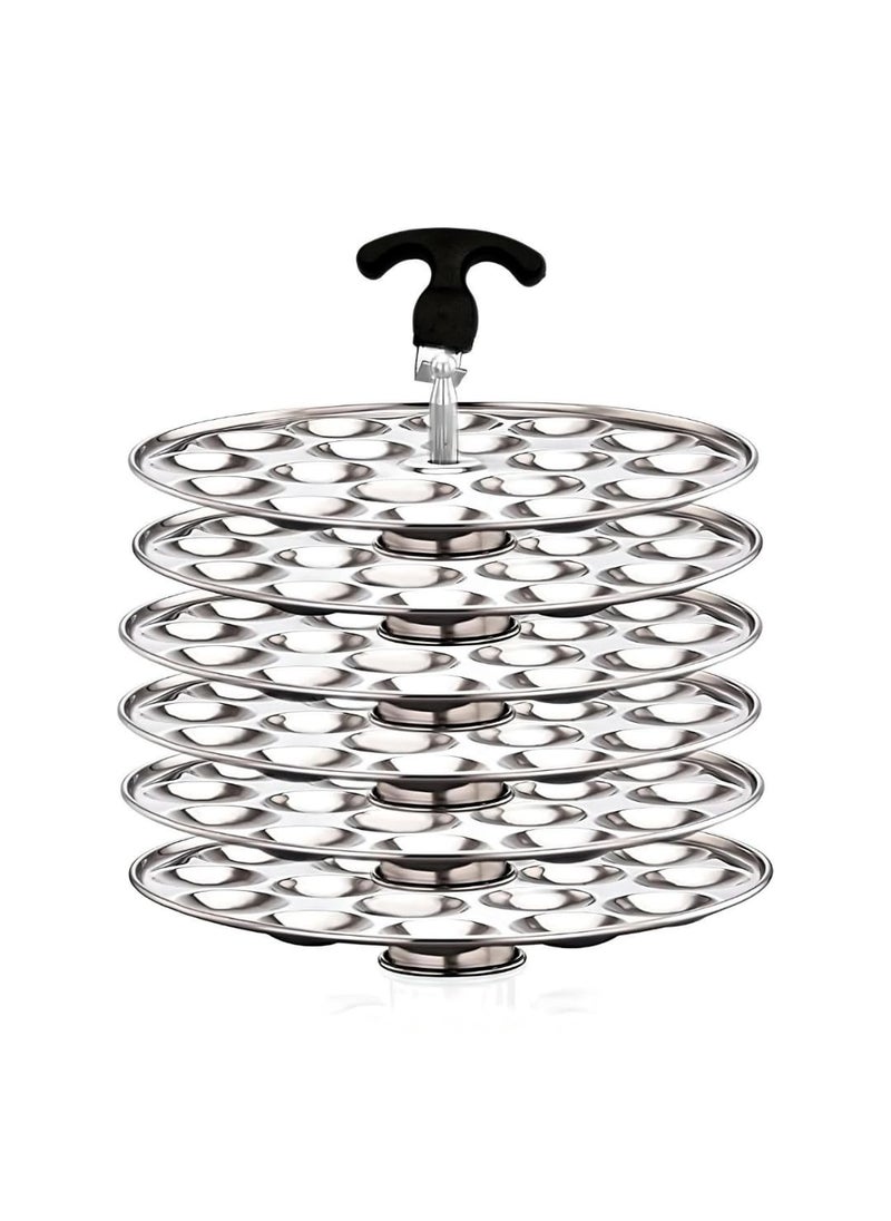 AadiVeer Royal Stainless Steel 6 Mini Idli Plates Mini Idli Stand Mini Idli Maker 108 Idlies With Stand Lifter Silver