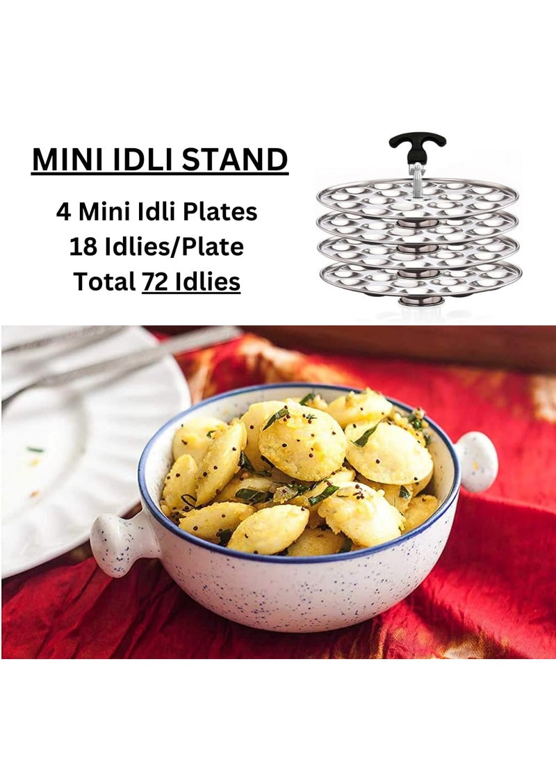 AadiVeer Royal Stainless Steel 4 Mini Idli Plates Mini Idli Stand Mini Idli Maker 72 Idlies With Stand Lifter Silver