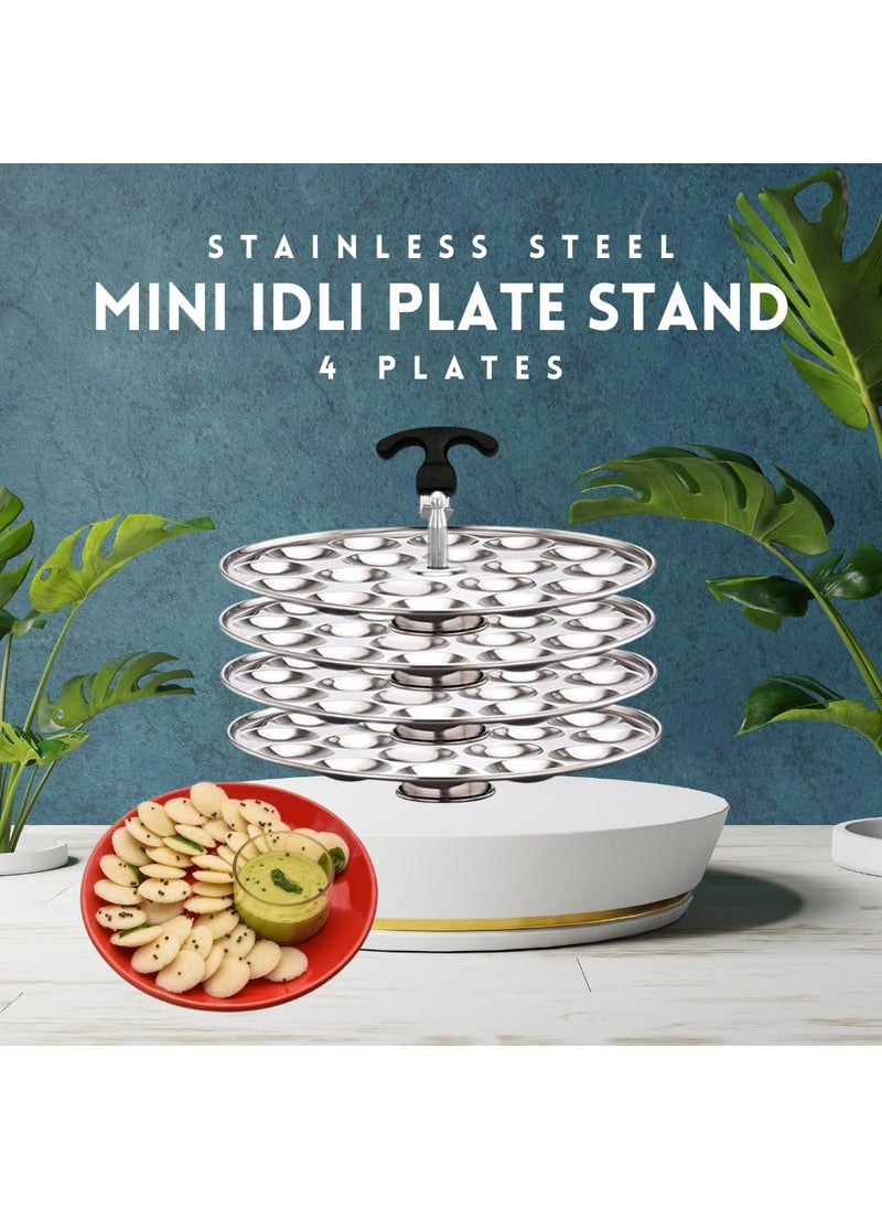 AadiVeer Royal Stainless Steel 4 Mini Idli Plates Mini Idli Stand Mini Idli Maker 72 Idlies With Stand Lifter Silver