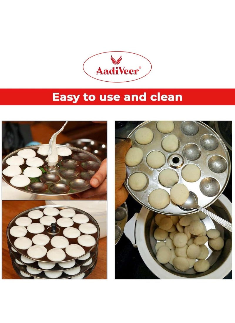 AadiVeer Royal Stainless Steel 4 Mini Idli Plates Mini Idli Stand Mini Idli Maker 72 Idlies With Stand Lifter Silver