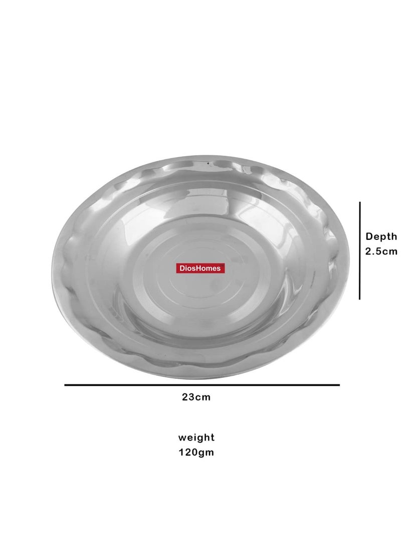 DiosHomes Stainless Steel Deep SoupBreakfastMaggiPastaIdliPohaRiceSaladGravy Plate with Mirror Polish Heavy Gauge Dia23cm Depth25cm Silver Pack of 2 06