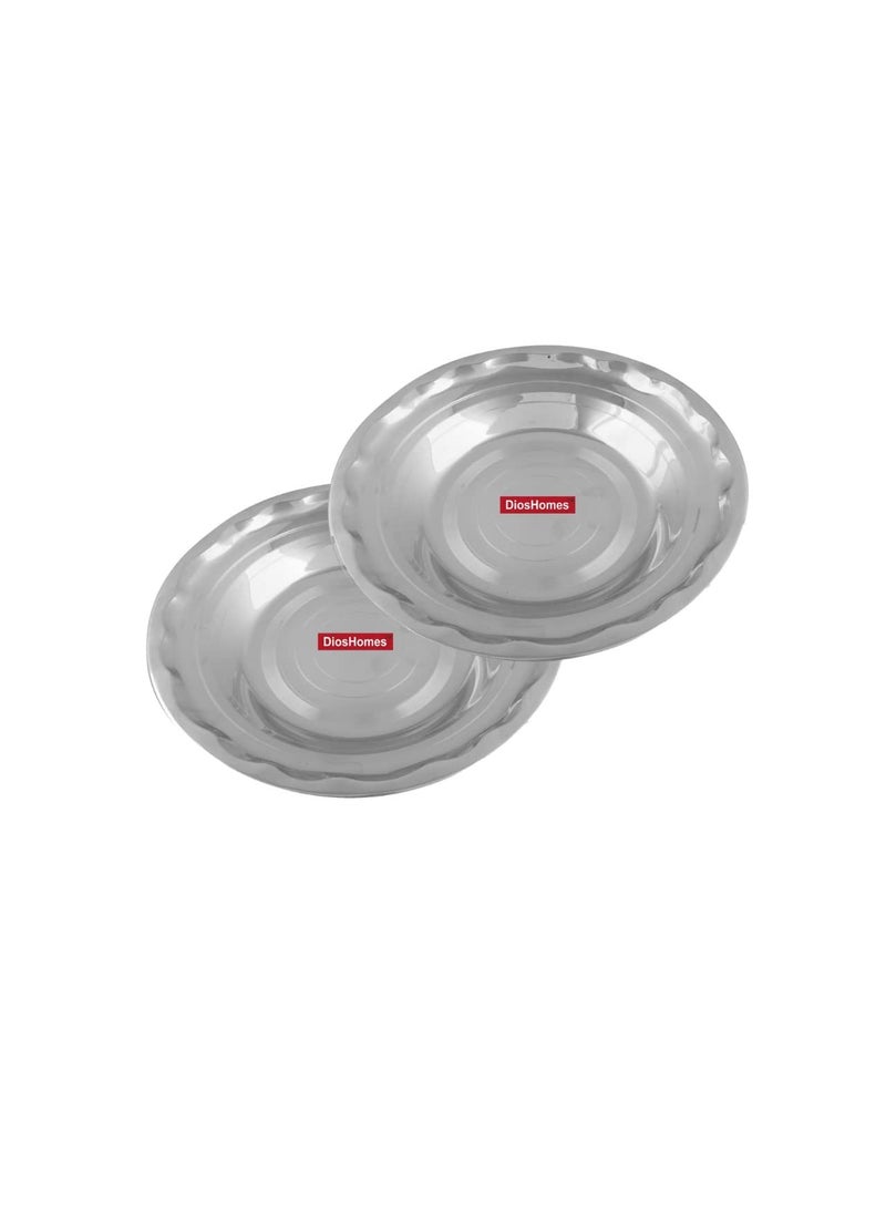 DiosHomes Stainless Steel Deep SoupBreakfastMaggiPastaIdliPohaRiceSaladGravy Plate with Mirror Polish Heavy Gauge Dia23cm Depth25cm Silver Pack of 2 07