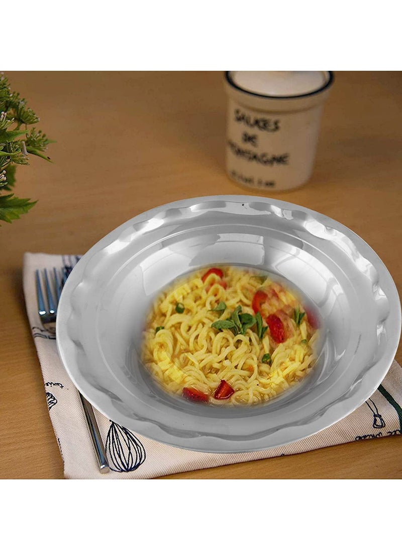 DiosHomes Stainless Steel Deep SoupBreakfastMaggiPastaIdliPohaRiceSaladGravy Plate with Mirror Polish Heavy Gauge Dia23cm Depth25cm Silver Pack of 2 09