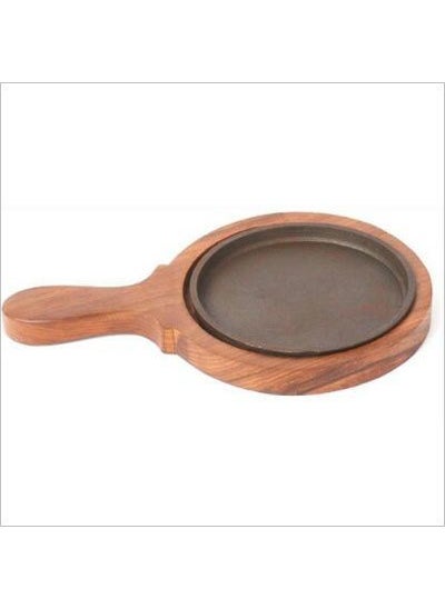 ENGARC Round Brownie Sizzler Plate Wooden Base with Handle 6 inch Sizzler Platter
