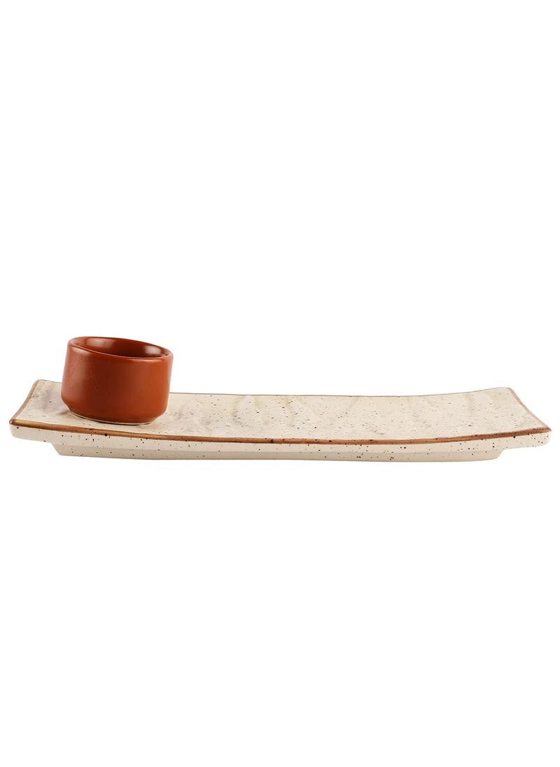 Miah Dcor Ceramic Handcrafted Matt Finish Stoneware Serving Platter with Dip Bowl Microwave Dishwasher Safe