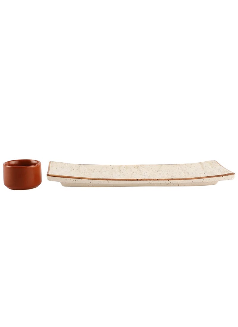 Miah Dcor Ceramic Handcrafted Matt Finish Stoneware Serving Platter with Dip Bowl Microwave Dishwasher Safe