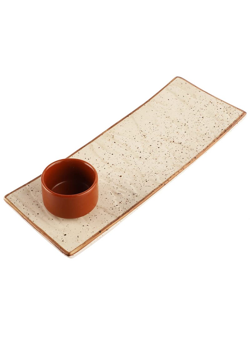 Miah Dcor Ceramic Handcrafted Matt Finish Stoneware Serving Platter with Dip Bowl Microwave Dishwasher Safe