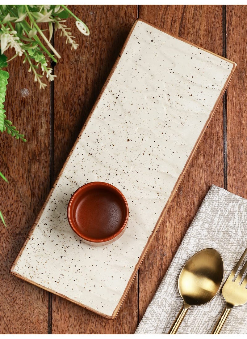Miah Dcor Ceramic Handcrafted Matt Finish Stoneware Serving Platter with Dip Bowl Microwave Dishwasher Safe