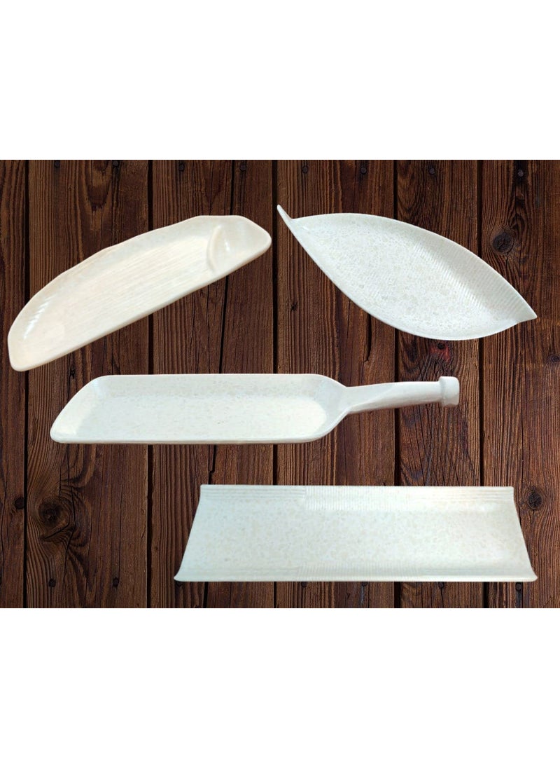 Home Decorise Melamine White Serving Platter Combo with Dip Bowl for Kabab Paneer Tikka French Fries Momos Rolls Dessert and Snacks ServingTray Marble White Combo of 6 Pcs
