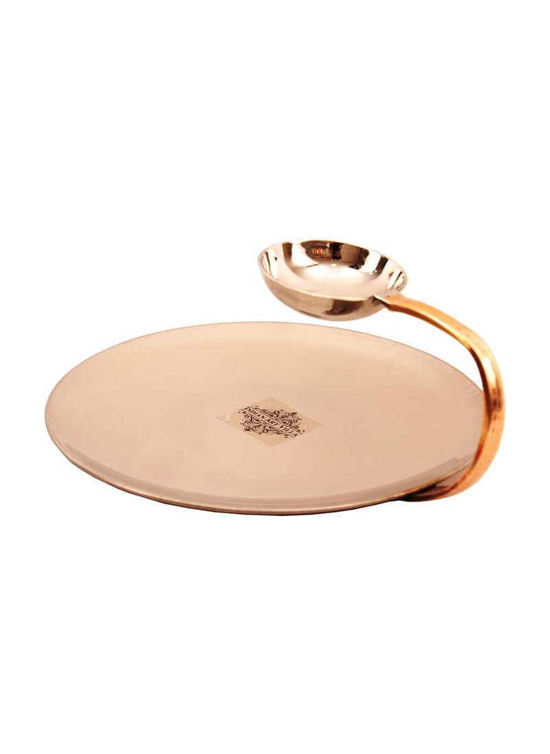INDIAN ART VILLA Copper Finish Serving Platter with Attached Dip Bowl Stainless Steel Tableware for Snacks Appetizers and Sauces Volume 50 ML