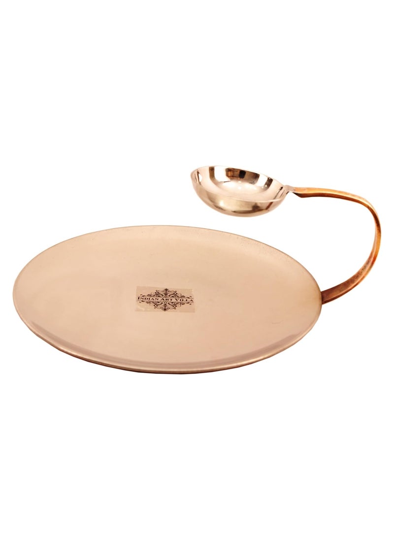 INDIAN ART VILLA Copper Finish Serving Platter with Attached Dip Bowl Stainless Steel Tableware for Snacks Appetizers and Sauces Volume 50 ML