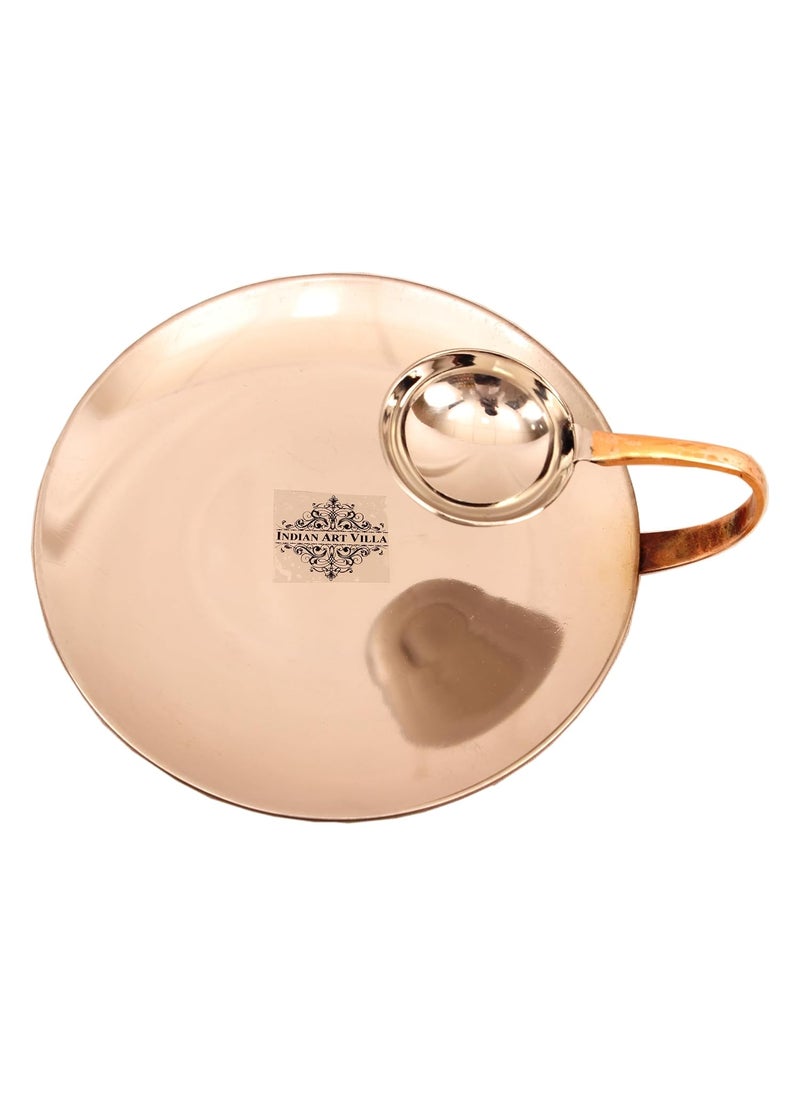 INDIAN ART VILLA Copper Finish Serving Platter with Attached Dip Bowl Stainless Steel Tableware for Snacks Appetizers and Sauces Volume 50 ML