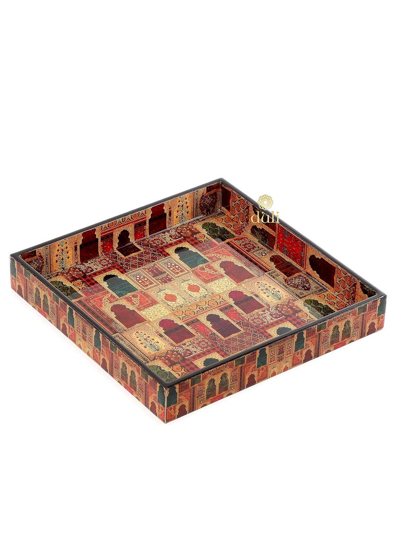 DULI Enamel Coated Multipurpose Tray in MDF Serving Tray for Home Dining Table Multipurpose Tray Water Heat Resistant Durable Jharoka