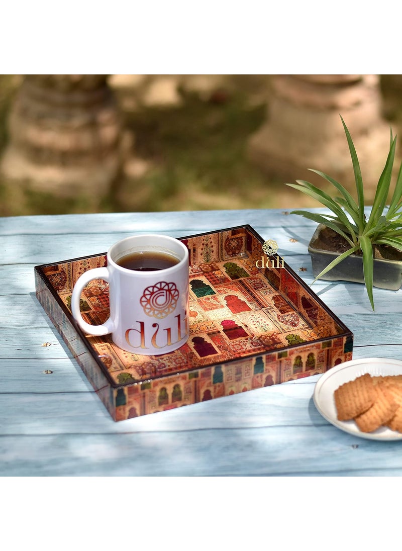 DULI Enamel Coated Multipurpose Tray in MDF Serving Tray for Home Dining Table Multipurpose Tray Water Heat Resistant Durable Jharoka
