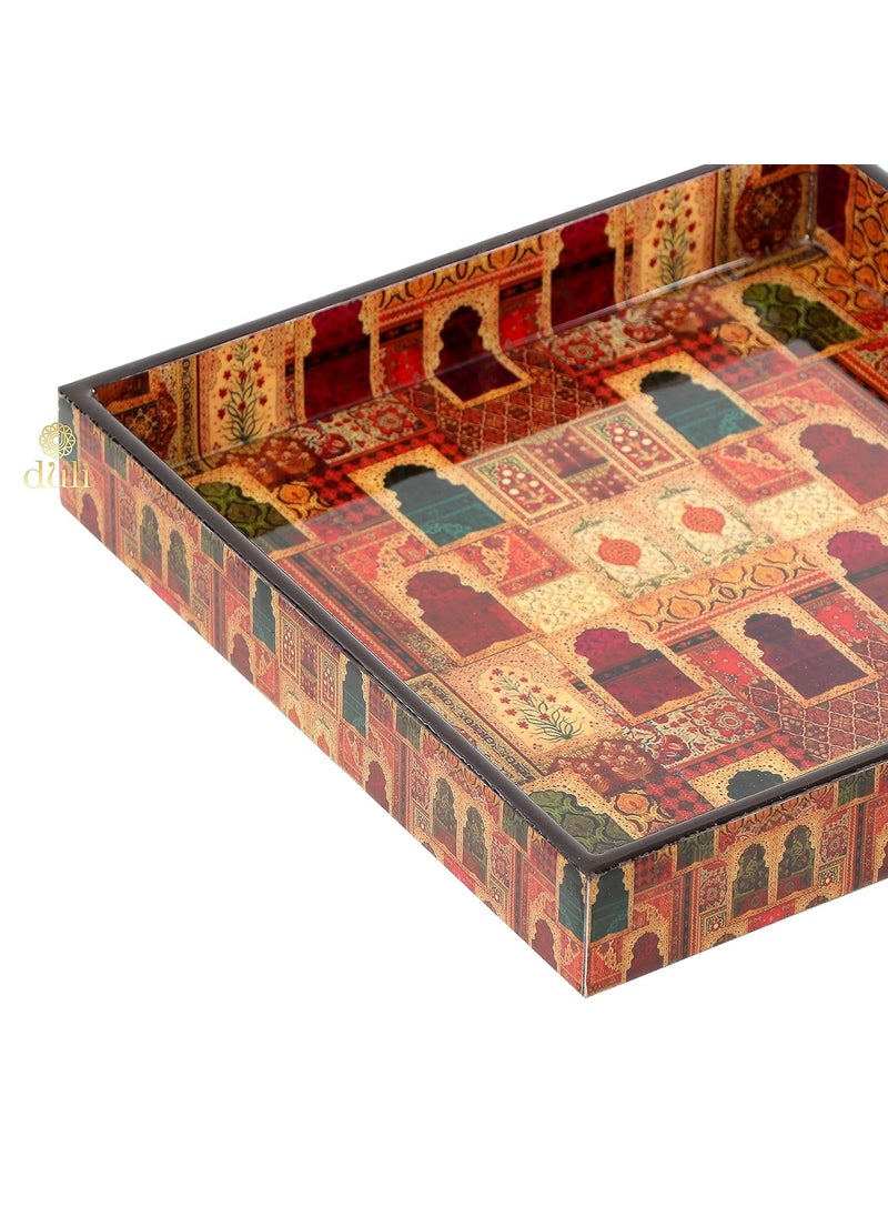 DULI Enamel Coated Multipurpose Tray in MDF Serving Tray for Home Dining Table Multipurpose Tray Water Heat Resistant Durable Jharoka