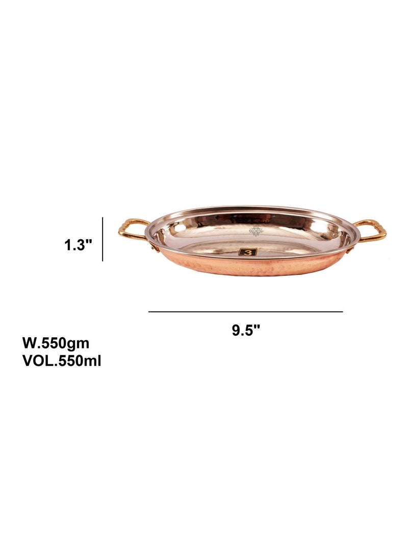 INDIAN ART VILLA Handmade Steel Copper Dish Serving Oval Platter Restaurant Ware Hotel Ware Home Kitchen Dining No3 with Handle