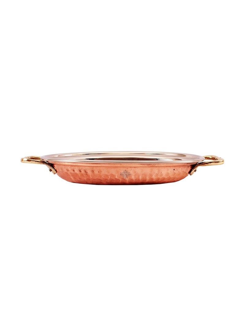 INDIAN ART VILLA Handmade Steel Copper Dish Serving Oval Platter Restaurant Ware Hotel Ware Home Kitchen Dining No3 with Handle