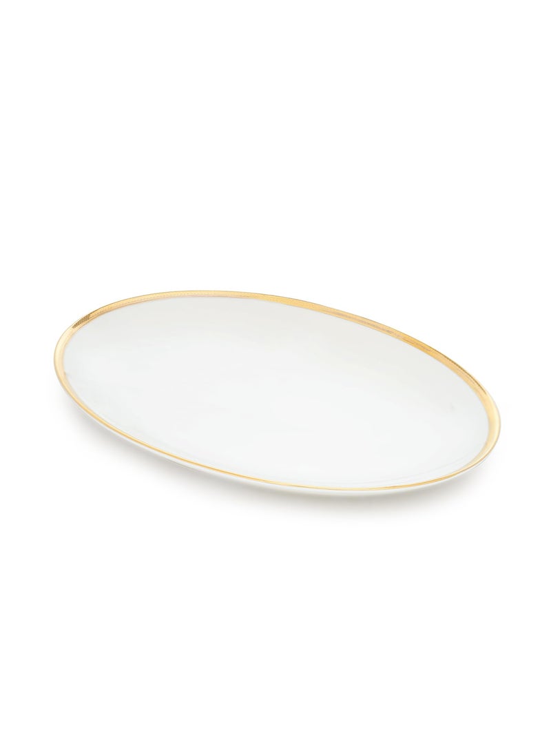 PURE HOME LIVING Ivory and Gold Rim Detail Ceramic Oval Plate