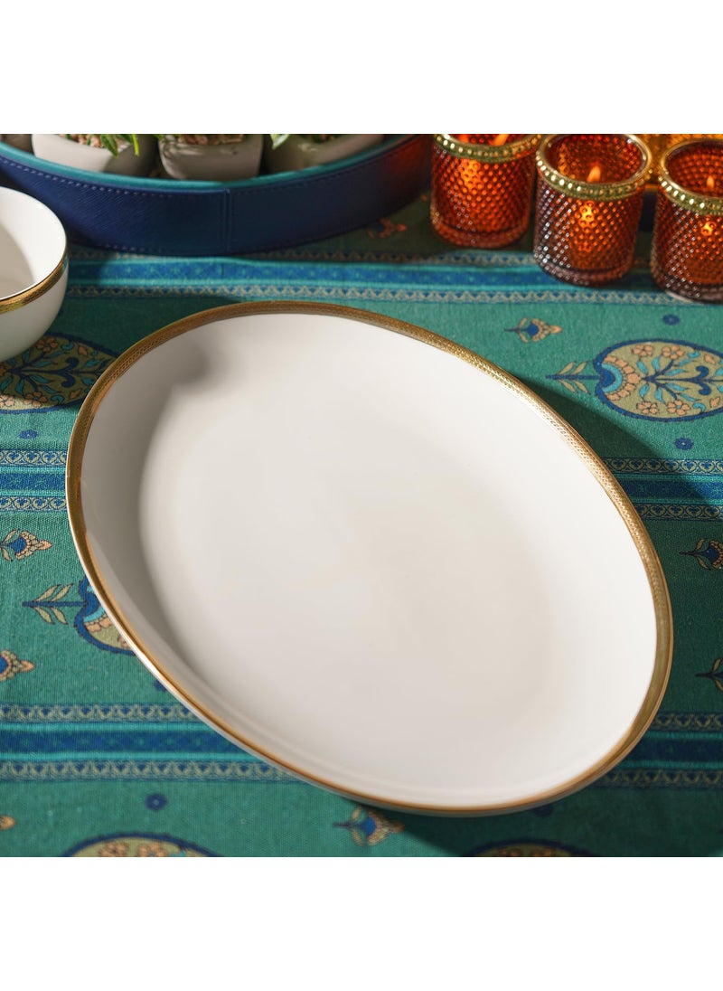 PURE HOME LIVING Ivory and Gold Rim Detail Ceramic Oval Plate