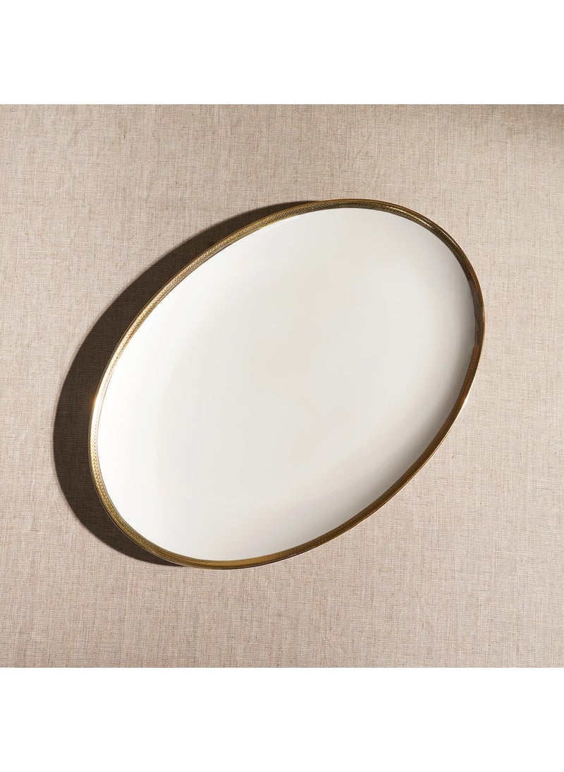 PURE HOME LIVING Ivory and Gold Rim Detail Ceramic Oval Plate