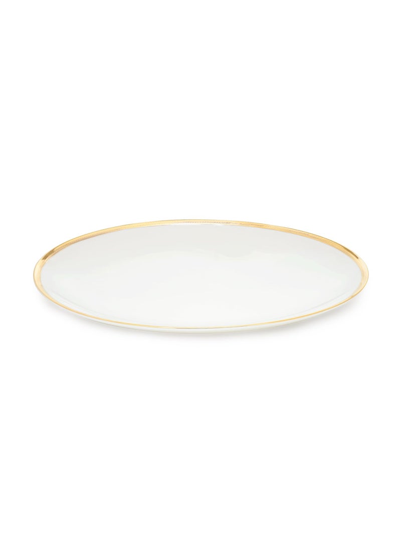 PURE HOME LIVING Ivory and Gold Rim Detail Ceramic Oval Plate