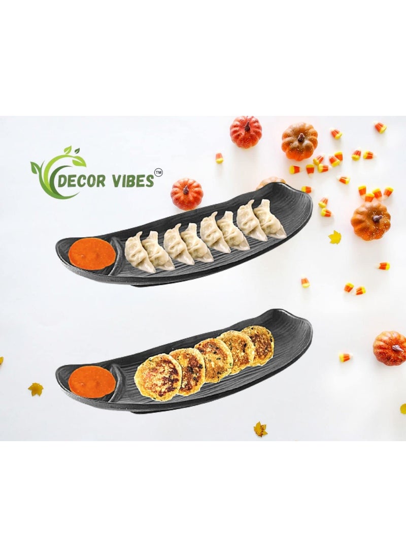 DECOR VIBES Melamine Serving Platter Combo for French Fries Momos Rolls Dessert and Snacks ServingTray Gift for Diwali Matt Black Combo of 6 Pcs