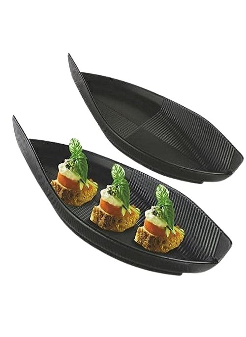 DECOR VIBES Melamine Serving Platter Combo for French Fries Momos Rolls Dessert and Snacks ServingTray Gift for Diwali Matt Black Combo of 6 Pcs