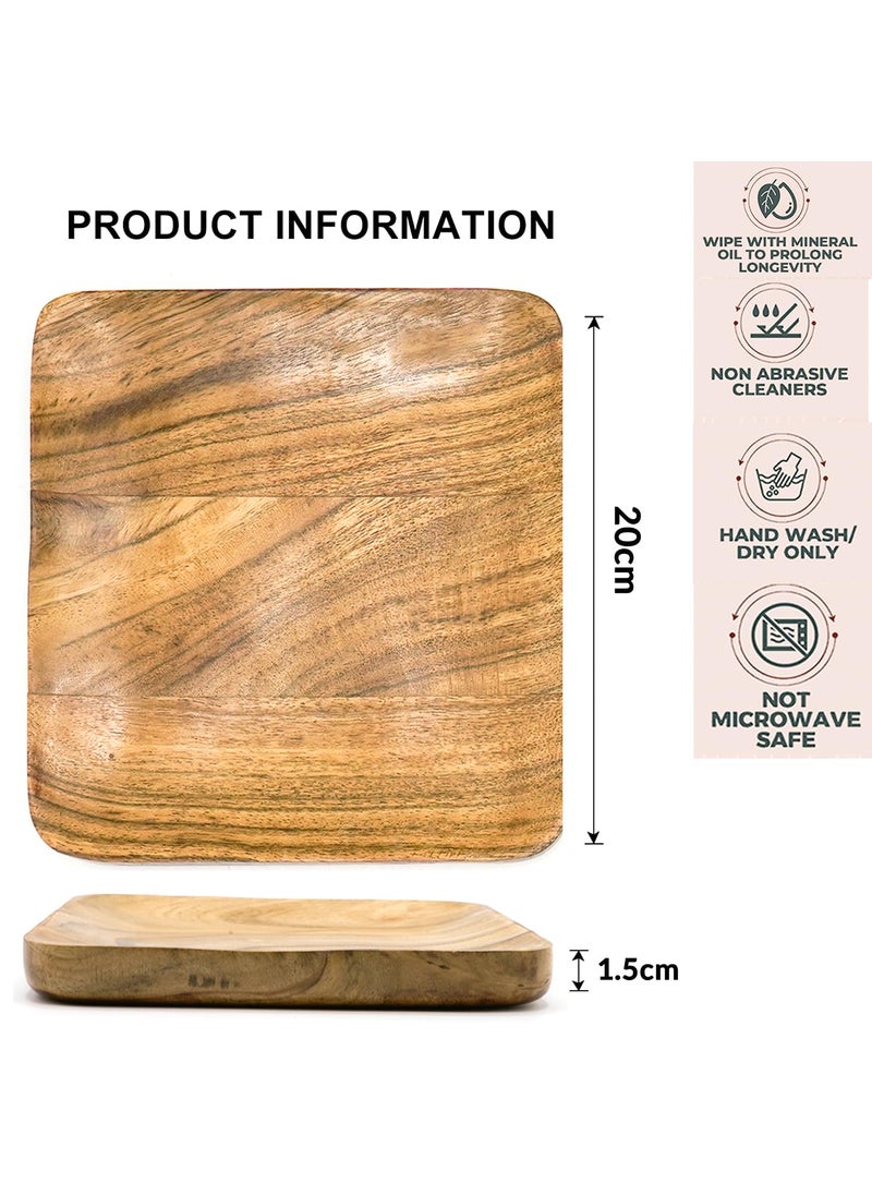 Naayaab Craft Luxury Acacia Wood Handcrafted Square Nested Tray Handmade Serving Platter Size 20 x 20 x 15cm