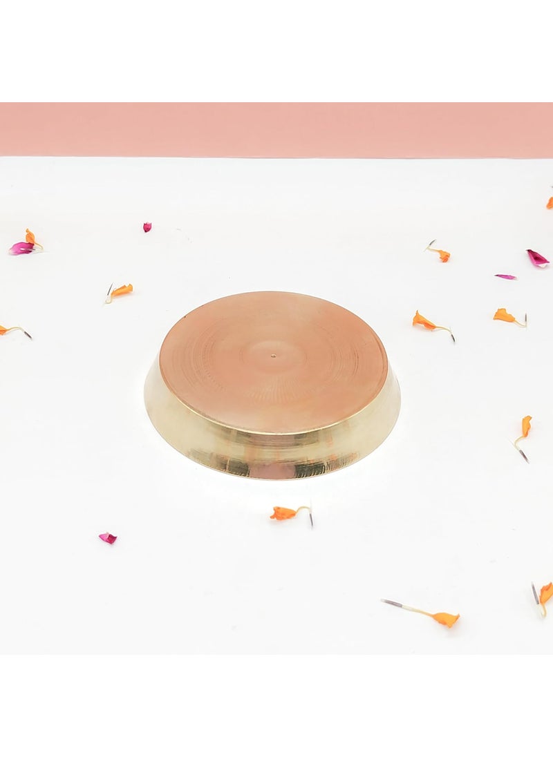 TORPPEZA Brass plain Design heavy plate for store kumkum haldi akshat prashadheavy small thali for pooja purpose round shape plate Size 102cm Pack of 3