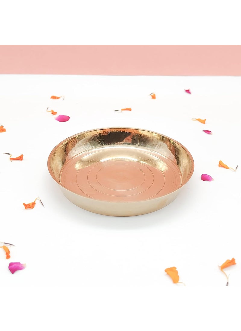 TORPPEZA Brass plain Design heavy plate for store kumkum haldi akshat prashadheavy small thali for pooja purpose round shape plate Size 102cm Pack of 3