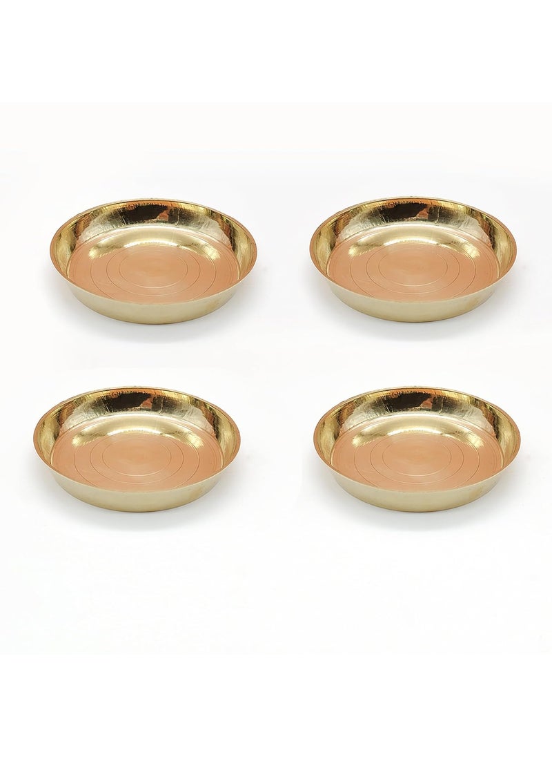 TORPPEZA Brass plain Design heavy plate for store kumkum haldi akshat prashadheavy small thali for pooja purpose round shape plate Size 102cm Pack of 3